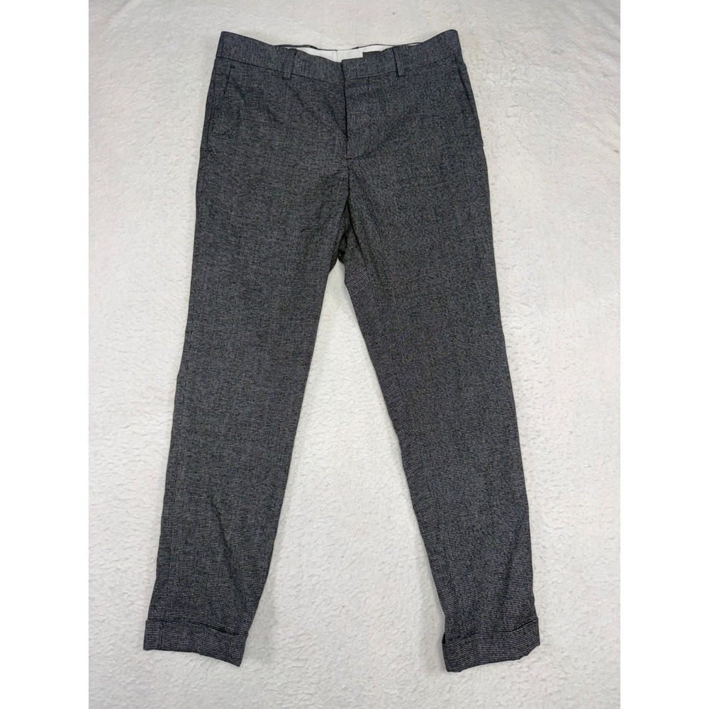HM Mens Skinny Fit Dress Pants 32R Charcoal Grey Textured Cuffed Trousers